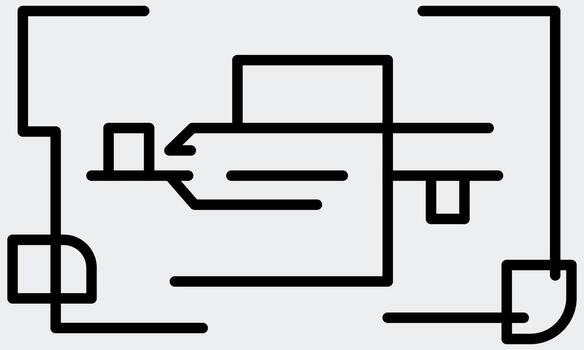 A black and white drawing of a computer vector