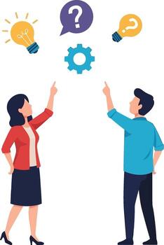 Brainstorming session with diverse individuals, Conceptualizing innovative solutions through teamwork, overcoming uncertainty with creativity vector