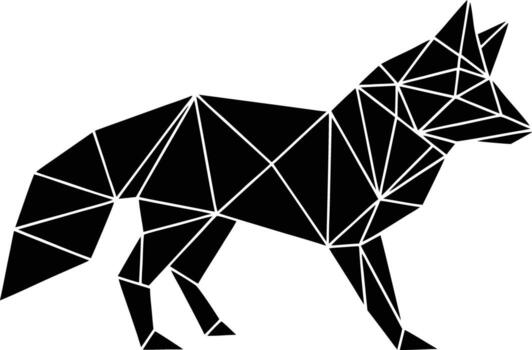 Geometric Black and White Fox Illustration Low Poly Design with Triangular Segments Standing vector