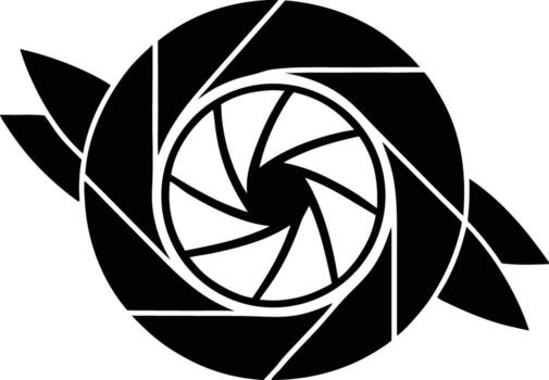 Abstract Black and White Shutter Aperture Icon with WingLike Shapes on White Background vector