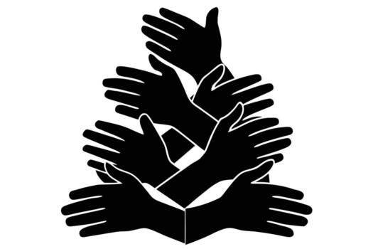 Abstract Silhouette of Multiple Intertwined Black Hands on a White Background vector