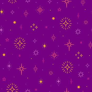 Purple seamless pattern with stars and flashes of different colors. graphics. vector