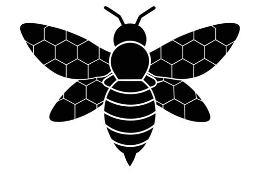 Isolated Black Honeybee Featuring Honeycomb Pattern on Wings and Segmented Abdomen vector