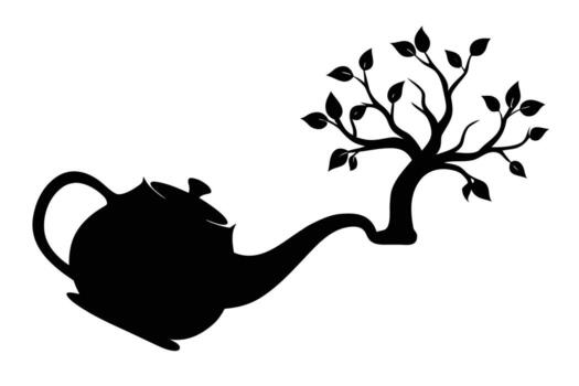 Black Silhouette of a Teapot with a Tree Branch Growing from its Spout vector