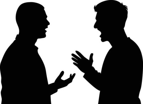 Silhouette of Two Men in Heated Discussion, Arguing with Expressive Hand Gestures vector