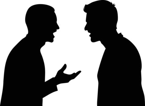 Silhouette of Two Men Arguing and Gesturing in Black and White Background vector