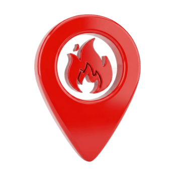 rosso carta geografica pointer con un' fiamma simbolo. grande per indicando fuoco stazioni o pericoli su mappe. png