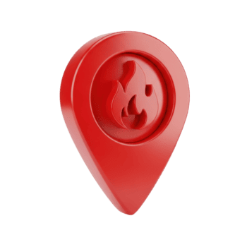 rosso carta geografica pointer con un' fuoco simbolo. un' design elemento per indicando un' Posizione. png