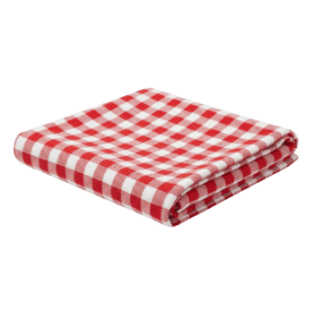A neatly folded red and white checkered tablecloth, perfect for picnics, dining, or adding a classic touch to any setting. png