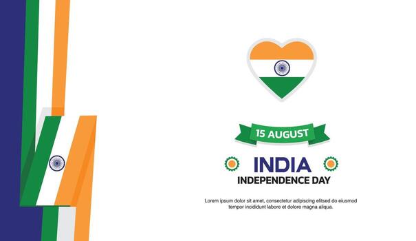india Independence Day Design, minimalist template of August 15th design elements with ribbon on the left side, india map and flag in poster and banner form vector