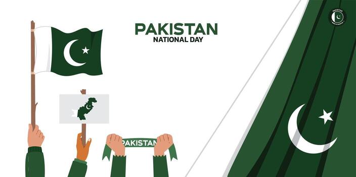 pakistan Independence Day Design, minimalist template of August 14th design elements with people holding flags and maps, pakistan maps and flags in poster and banner form vector