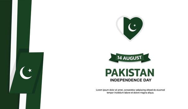 pakistan Independence Day Design, minimalist template of August 14th design elements with ribbon on the left side, pakistan map and flag in poster and banner form vector