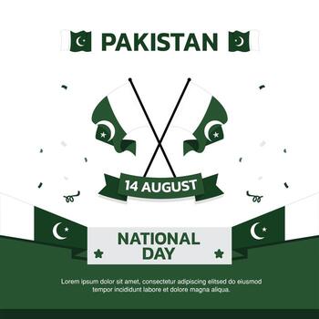 pakistan Independence Day design, August 14th design element box template with flag and at the bottom on green background, pakistan map and flag vector