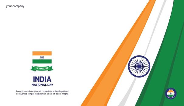 india Independence Day Design, minimalist template of August 15th design elements with waving curtain on the right, india map and flag in poster and banner form vector