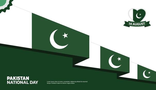 pakistan Independence Day Design, minimalist template of August 14th design elements with minimalist diagonal ribbon, pakistan map and flag in poster and banner form vector