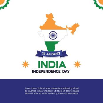 india Independence Day Design, minimalist template of August 15th design elements with map in the center, india and flag in the form of poster and banner vector