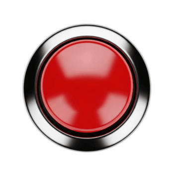 A glossy red circular push button with a shiny chrome bezel, ideal for user interfaces, alerts, or interactive control panels. png