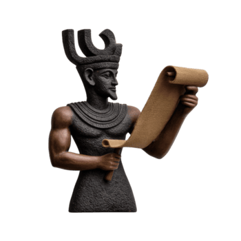 Ancient Egyptian Figure Holding Scroll with Intricate Details and Symbolic Elements for Historical Context png