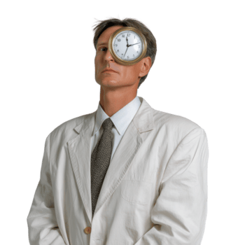 concettuale Immagine di un' uomo d'affari con un' orologio su il suo viso che rappresentano tempo gestione e pressione nel opera ambiente png