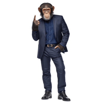 en dapper apa i en eleganta kostym med en självsäker utgör och en lekfull uttryck png