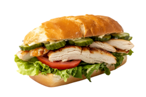 Delicious Grilled Chicken Sandwich on a Roll on transparent background png