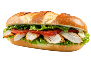 Delicious Grilled Chicken Sandwich on a Crusty Roll on transparent background png