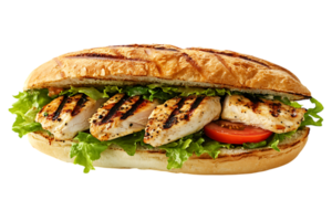 Delicious Grilled Chicken Sandwich on a Toasted Bun on transparent background png