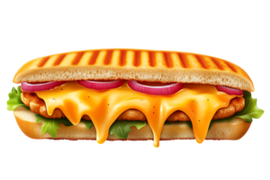 Delicious Grilled Chicken Panini with Melted Cheese on transparent background png