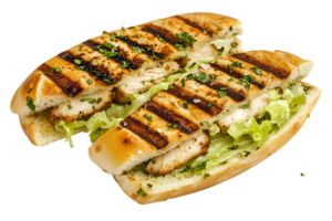 Delicious Grilled Chicken Sandwich on Ciabatta Bread on transparent background png