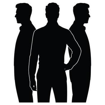 Silhouette of three men standing in front of each other vector