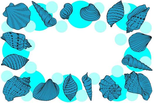 Frame seashells with copy space for design or message Hand drawn vector