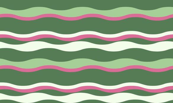 Abstract wavy stripes pattern in calming green, pink, and white. Perfect for textile design, website backgrounds, or playful branding. Evokes feelings of serenity and movement. vector