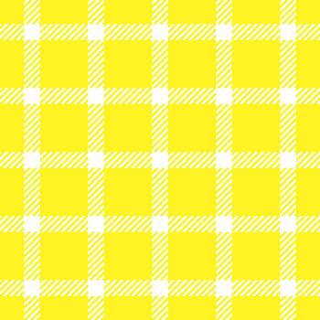 Vibrant yellow plaid pattern, with intersecting white lines creating a classic checkered design. Ideal for backgrounds, textiles, or cheerful graphic elements. Versatile backdrop. vector