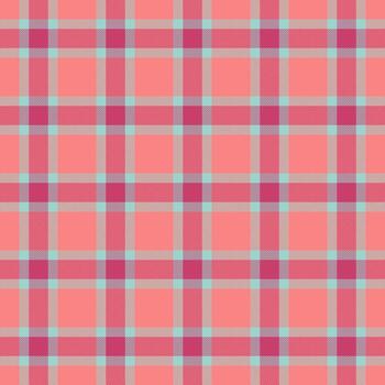 Vibrant plaid pattern in coral, blue purple. Retro style, perfect for backgrounds, textiles, or adding a touch of playful nostalgia to designs. vector
