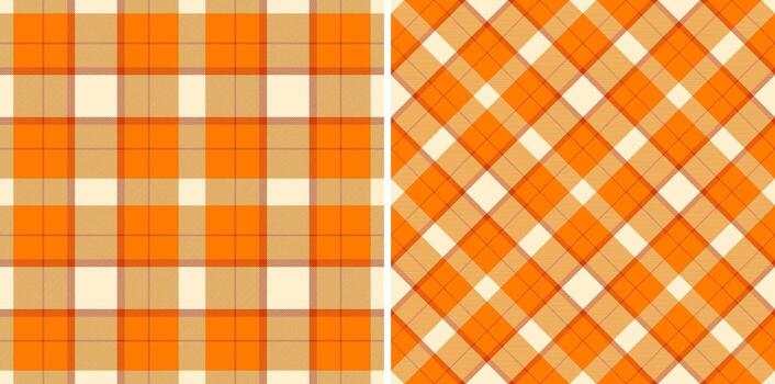 Vibrant orange and cream plaid patterns, perfect for textile design, website backgrounds, or autumnal projects. vector