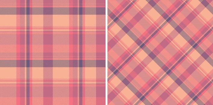 Two stylish plaid patterns in soft coral and mauve hues. Perfect for textile design, fashion, branding, or website backgrounds. vector
