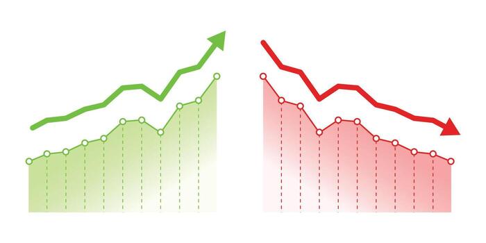 Set of Green arrow up and red down arrow. Finance profit and loss graph symbol. vector