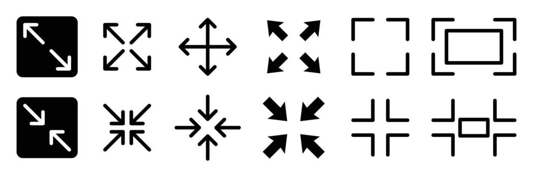 Set of Set of full screen and exit icon collection. Scalability symbol. vector