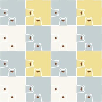 seamless minimal line bear repeat pattern in blue and yellow plaid checkered background vector