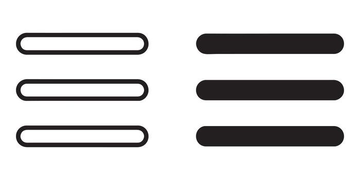 Simple Elegant Menu Icon Three Horizontal Lines, Outline and Filled Styles, for Website and App Design vector