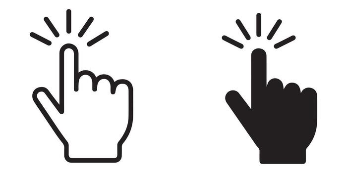 dos elegante mano cursor íconos línea Arte y sólido negro hacer clic dedo diseño para sitio web y aplicación interfaces vector
