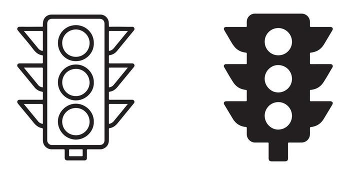 Simple Line Art and Solid Black Traffic Light Icons Clean, Minimalist Designs for Website or App Use vector