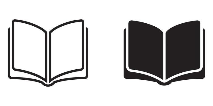Simple, Open Book Icons Black and White Line Art for Education, Reading, and Knowledge Themes. vector