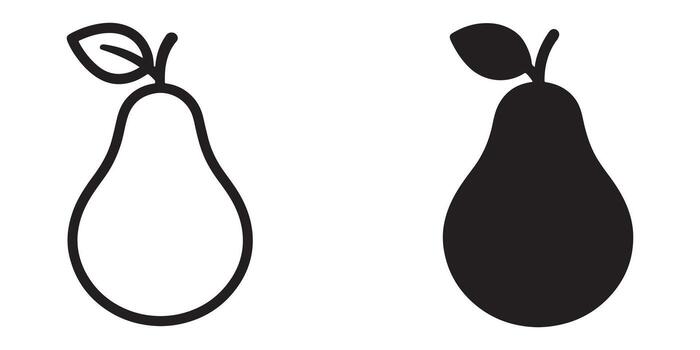 Simple Line Art and Solid Silhouette Pear Icons Fresh Fruit Design for Websites, Apps, and Branding Projects vector
