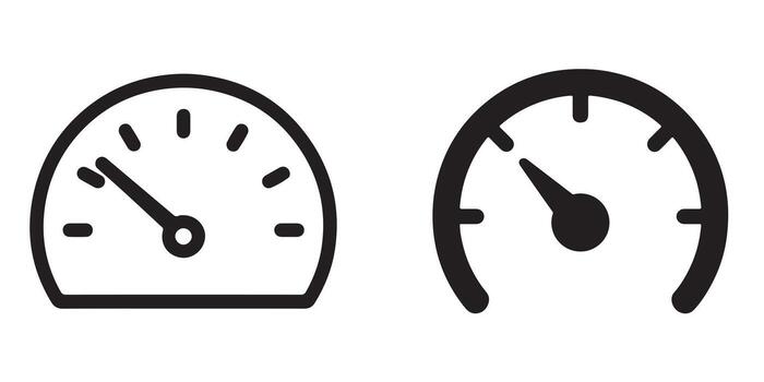 Two Simple Speedometer Icons Minimalist Line Art and Filled Gauge Designs for Website or App UI vector