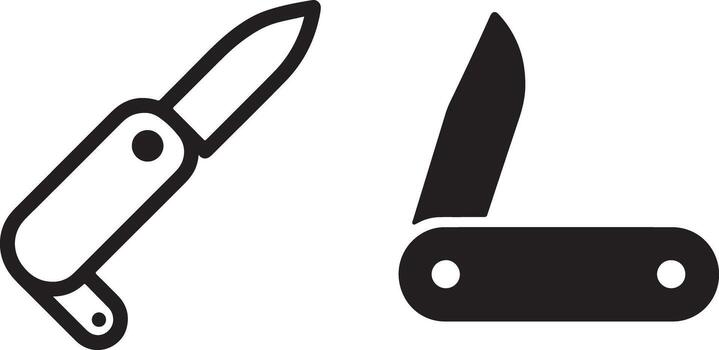 Simple Minimalist Pocket Knife Icons Closed and Open Positions, Black and White Design for Websites and Apps vector