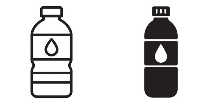 Simple Line Art and Solid Black Icon of a Plastic Water Bottle, Refreshing Hydration Symbol, Clean Design for Website or App vector
