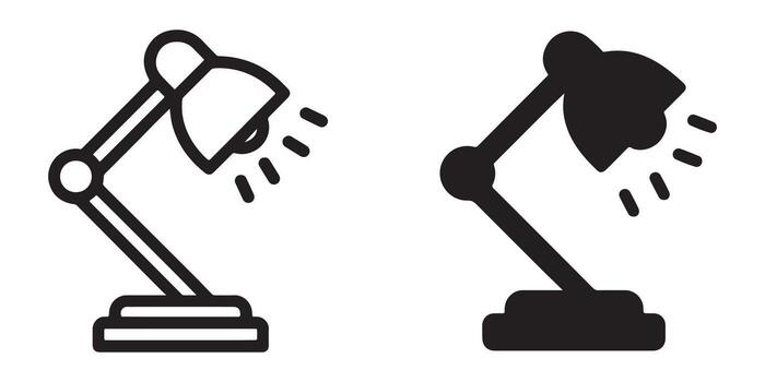 Bright Illuminated Desk Lamp Icons Line Art and Solid Style for Web Design and Graphic Projects vector