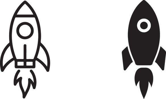 Dynamic Duo of Rocket Ship Icons Outline and Filled Style for Launch, Startup, and Space Exploration Designs vector