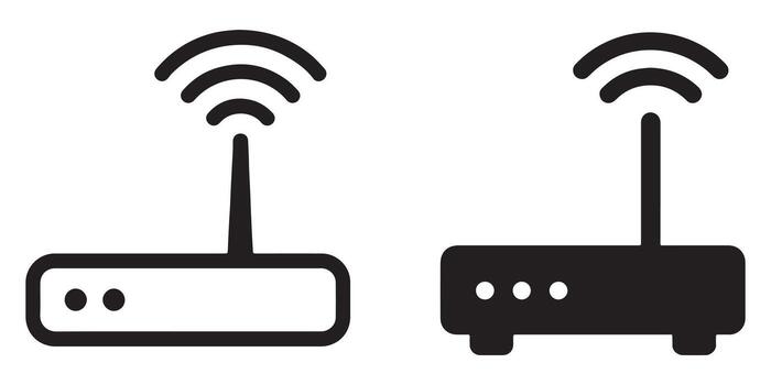Simple Black and White Wifi Router Icons Broadcasting Wireless Network Signal, Clean Design for Website or App vector